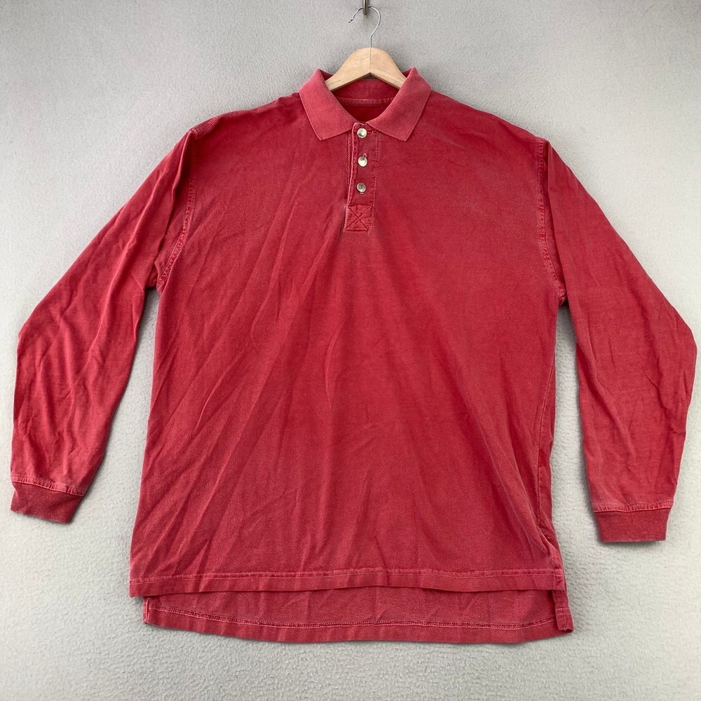 Vintage True Grit Polo Shirt Mens Large Red Long Sleeve Heavy Cotton Made in USA